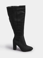 Yours Curve Black Extra-Wide Fit Heeled Micro Knee High Boots - Image 2 of 3