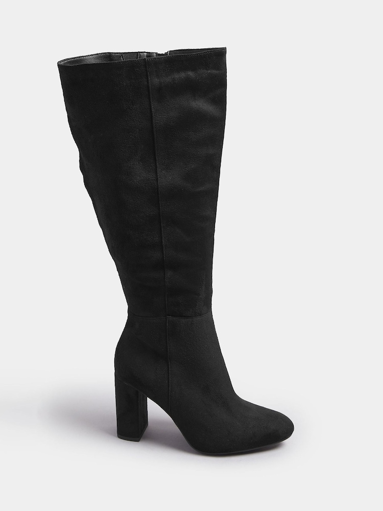 Yours Curve Black Extra-Wide Fit Heeled Micro Knee High Boots - Image 2 of 3