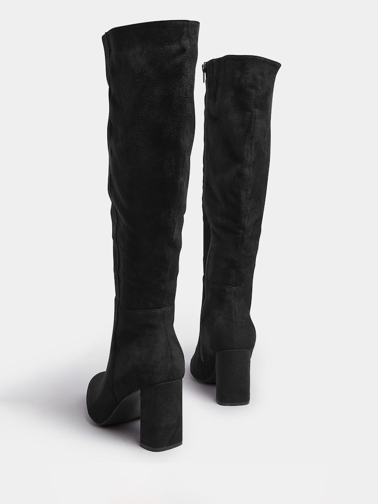 Yours Curve Black Extra-Wide Fit Heeled Micro Knee High Boots - Image 3 of 3