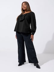 Yours Curve Black Limited Poplin Bow Top - Image 4 of 6