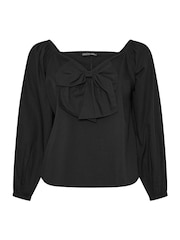 Yours Curve Black Limited Poplin Bow Top - Image 6 of 6