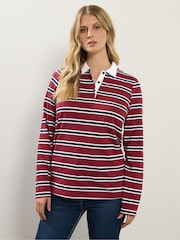 Long Tall Sally Red Stripe Jersey Polo Top - Image 1 of 5