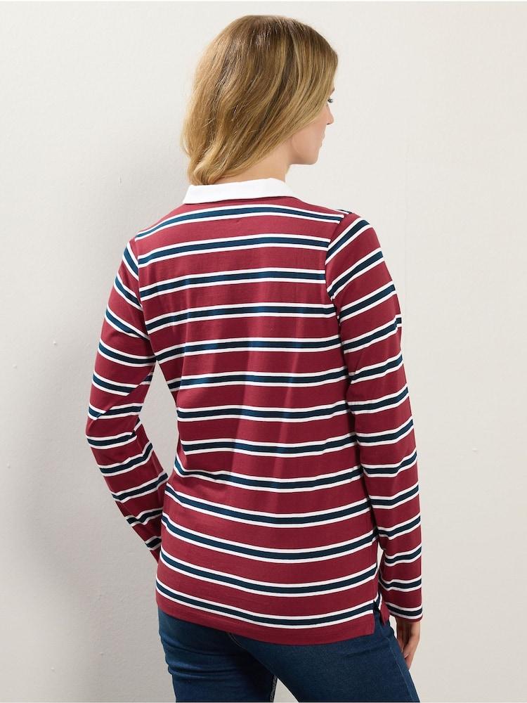 Long Tall Sally Red Stripe Jersey Polo Top - Image 2 of 5