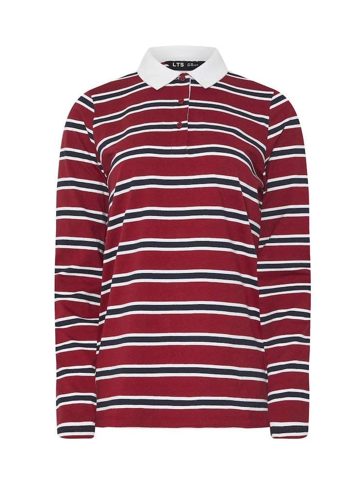 Long Tall Sally Red Stripe Jersey Polo Top - Image 5 of 5