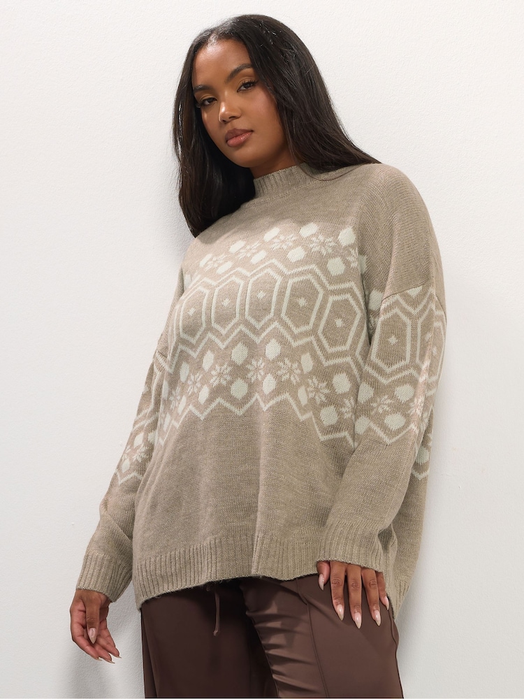 Yours Curve Natural Fairisle Pattern Tunic Jumper - Image 1 of 5 Yours Curve Natural Fairisle Pattern Tunic Jumper - Image 1 of 5