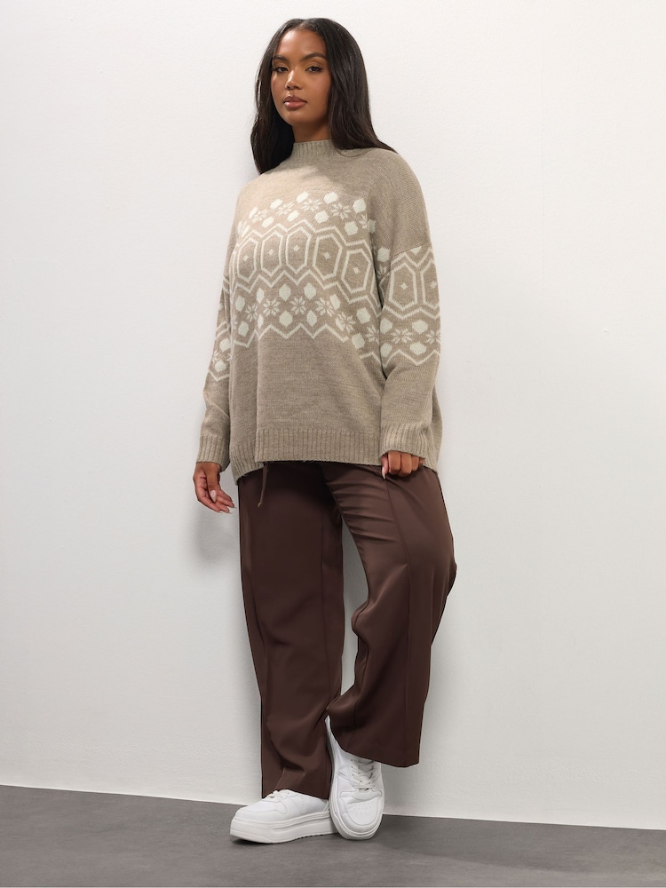 Yours Curve Natural Fairisle Pattern Tunic Jumper - Image 2 of 5 Yours Curve Natural Fairisle Pattern Tunic Jumper - Image 2 of 5
