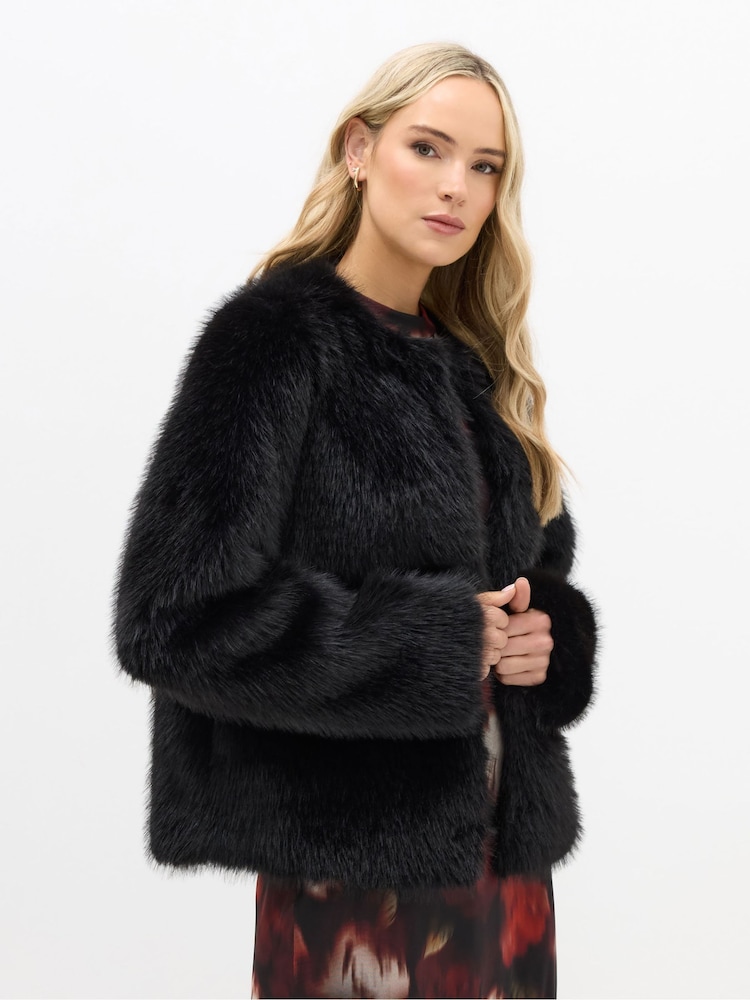 Long Tall Sally Black Faux Fur Jacket - Image 1 of 5