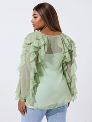 Yours Curve Green Limited Frilled Blouse - Image 3 of 5
