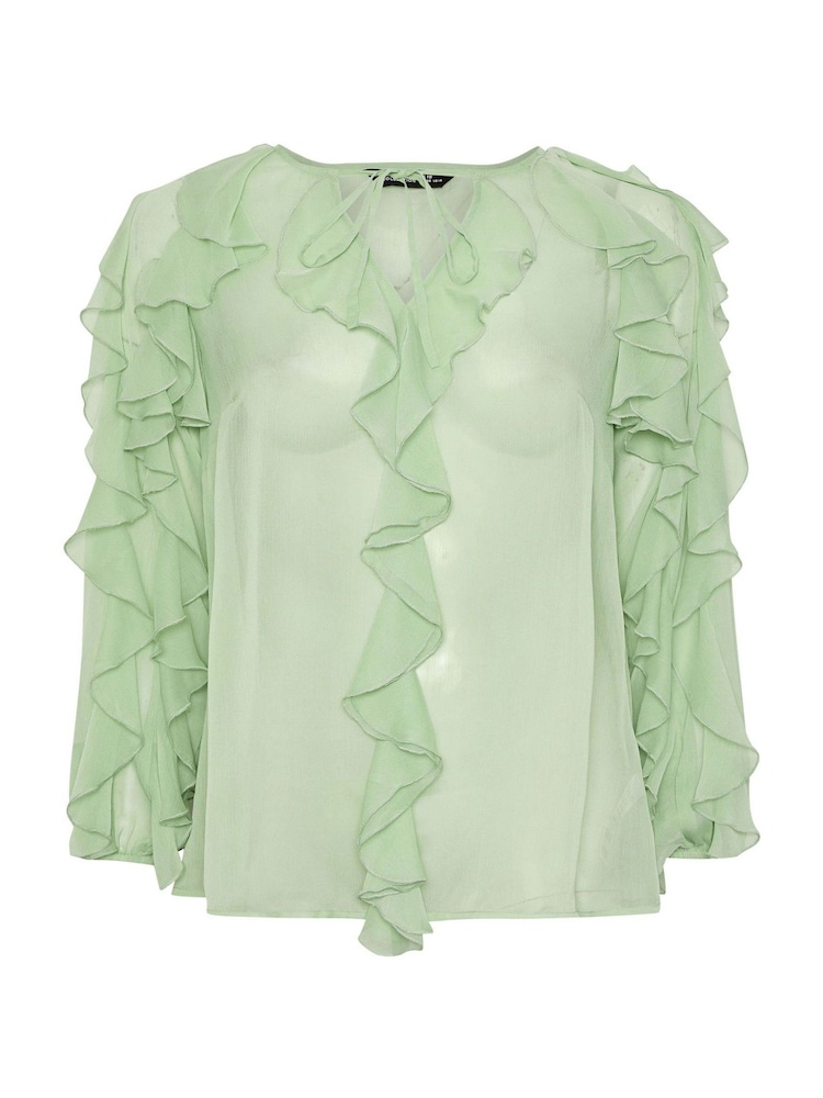 Yours Curve Green Limited Frilled Blouse - Image 5 of 5
