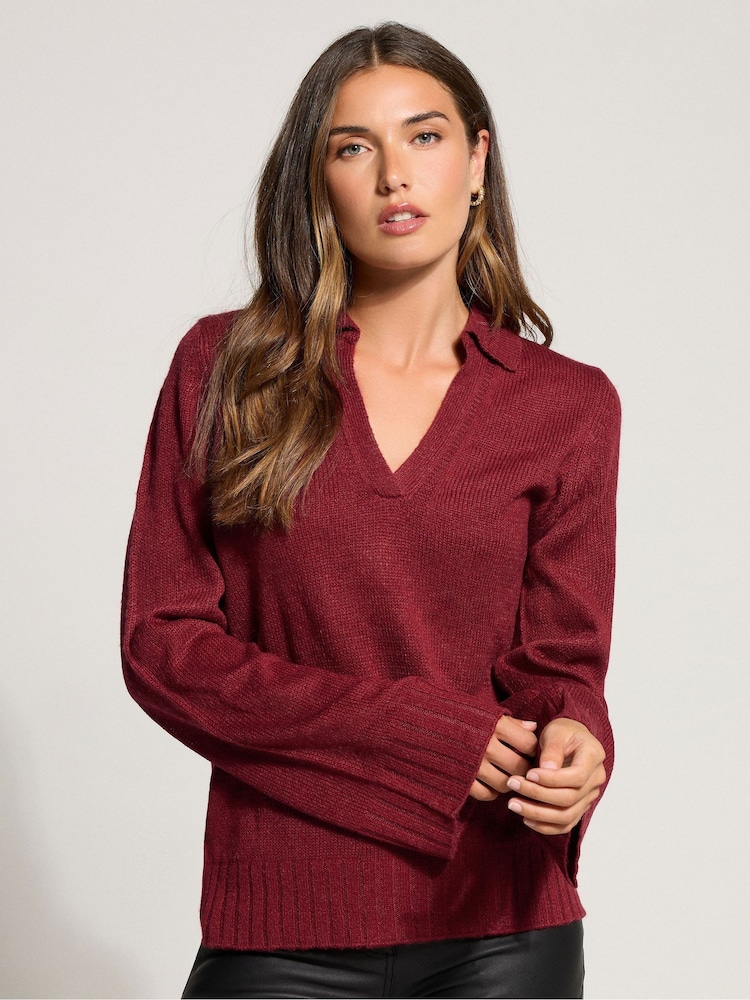 Long Tall Sally Red Collar Ladder Trim Jumper - Image 1 of 5