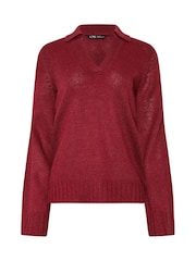 Long Tall Sally Red Collar Ladder Trim Jumper - Image 5 of 5
