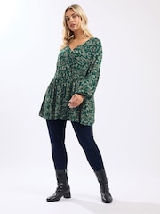 Yours Curve Green Tie Neck Blouse - Image 2 of 5