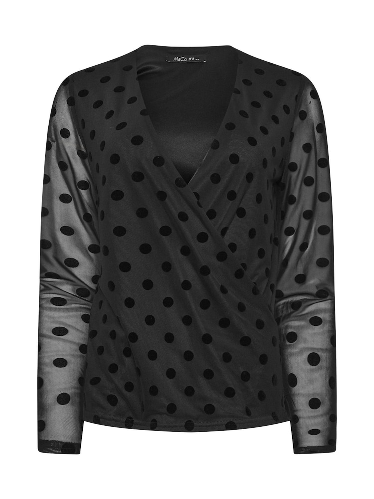 M&Co Black Spotted Wrap Devore Top - Image 3 of 3