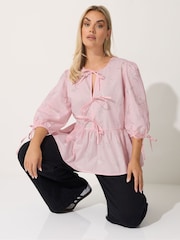 Yours Curve Pink Limited Metallic Collar Top - Image 1 of 6