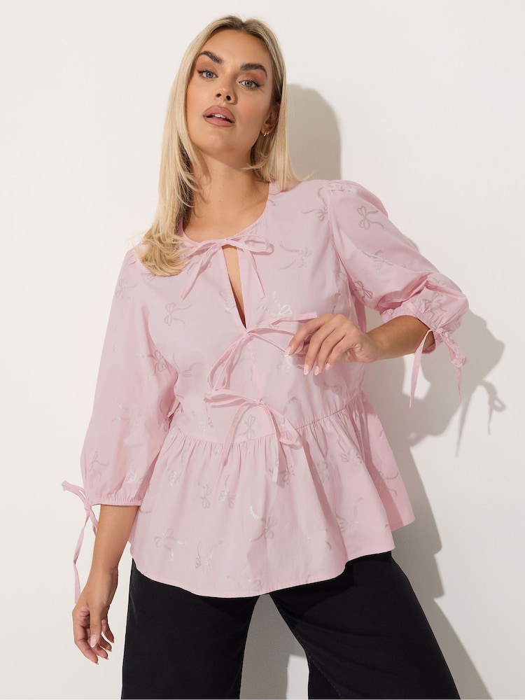 Yours Curve Pink Limited Metallic Collar Top - Image 2 of 6