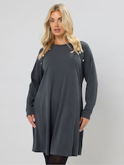 Yours Curve Grey Military Varigated Ribbed Tunic Dress - Image 1 of 5
