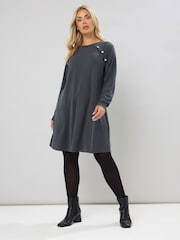 Yours Curve Grey Military Varigated Ribbed Tunic Dress - Image 2 of 5