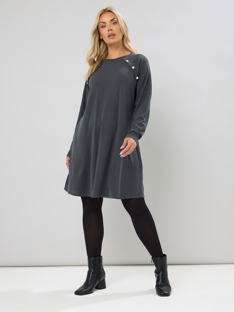 Yours Curve Grey Military Varigated Ribbed Tunic Dress - Image 2 of 5