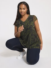 Yours Curve Black Mesh V-Neck Swirl Top - Image 3 of 6