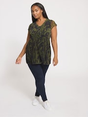 Yours Curve Black Mesh V-Neck Swirl Top - Image 4 of 6