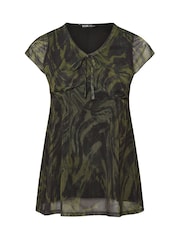 Yours Curve Black Mesh V-Neck Swirl Top - Image 6 of 6
