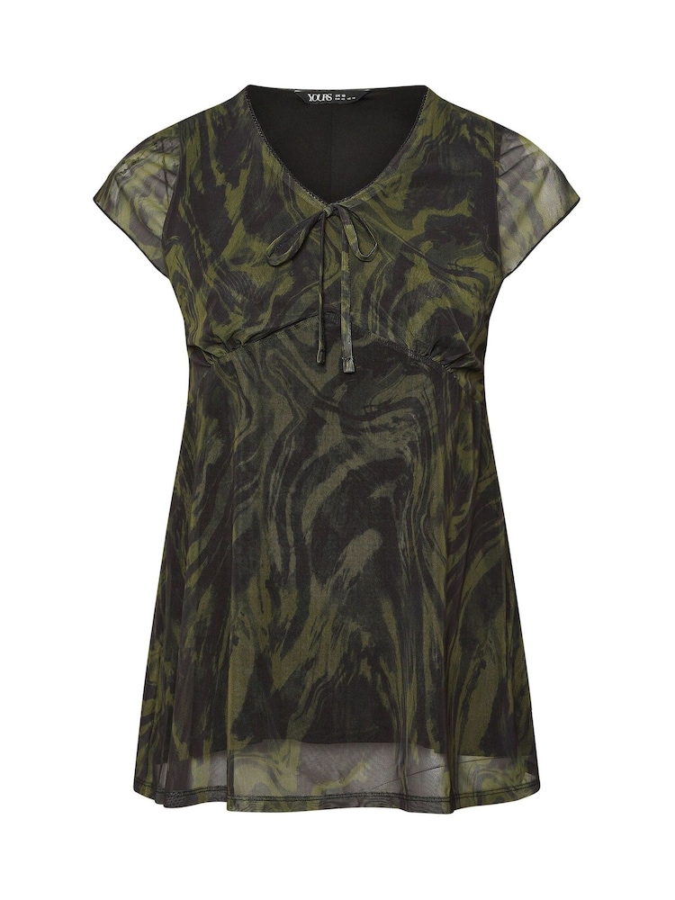 Yours Curve Black Mesh V-Neck Swirl Top - Image 6 of 6
