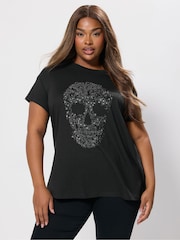 Yours Curve Black Placement Core T-Shirt - Image 1 of 5