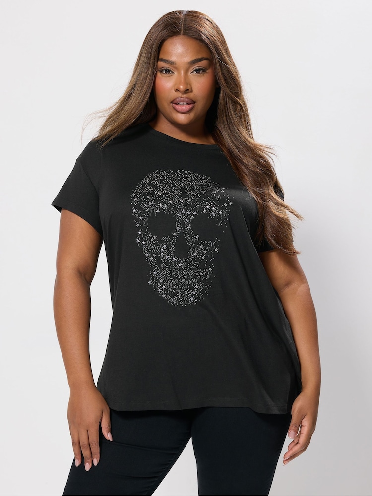 Yours Curve Black Placement Core T-Shirt - Image 1 of 5