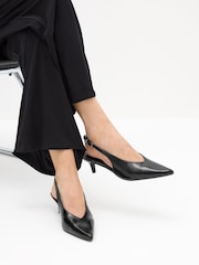 Long Tall Sally Black V Cut Kitten Slingback Heel Shoes - Image 1 of 5