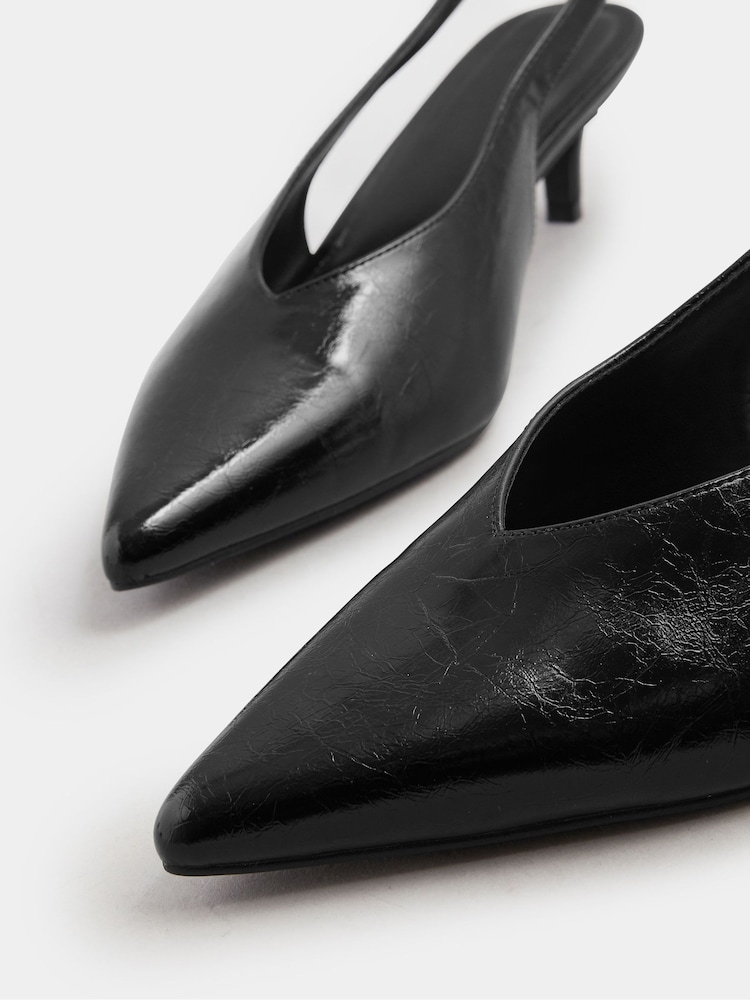 Long Tall Sally Black V Cut Kitten Slingback Heel Shoes - Image 5 of 5