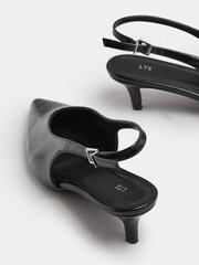 Preto - Sapatos Long Tall Sally V Cut Kitten Slingback heels - Imagem 5 de 7