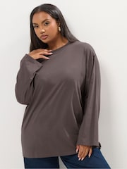 Yours Curve Brown Seam Detail Skater Top - Image 1 of 5