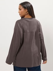 Yours Curve Brown Seam Detail Skater Top - Image 2 of 5