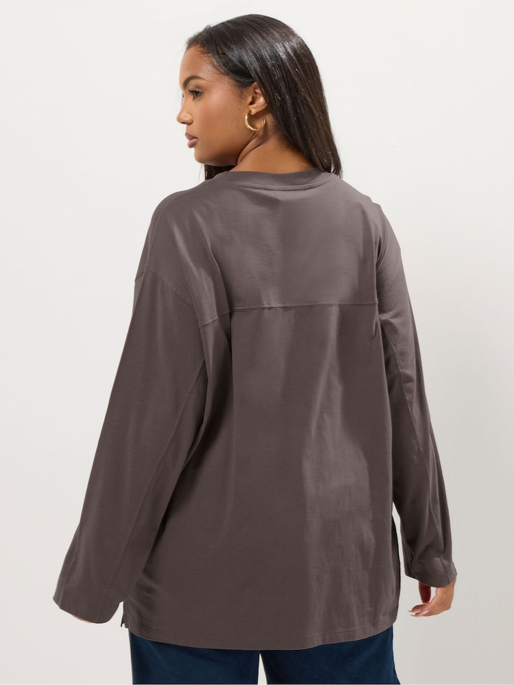 Yours Curve Brown Seam Detail Skater Top - Image 2 of 5