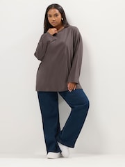 Yours Curve Brown Seam Detail Skater Top - Image 3 of 5