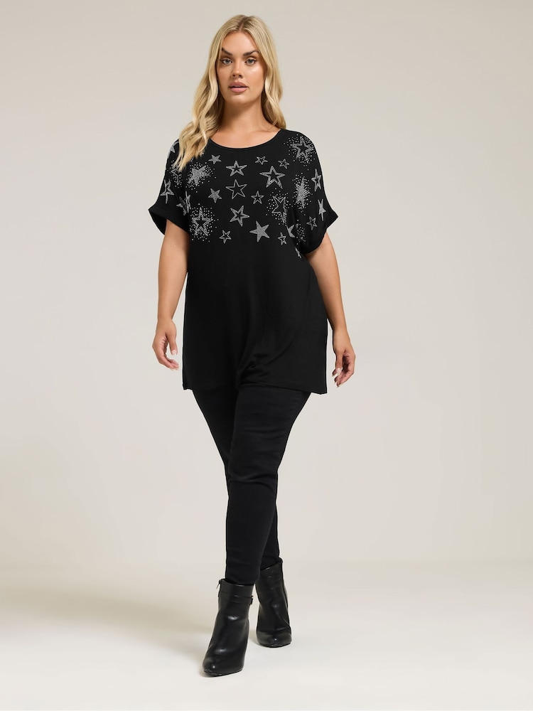 Yours Curve Black Star Hot Fix Grown On T-Shirt - Image 2 of 5
