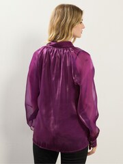 Long Tall Sally Purple Tie Neck Organza Blouse - Image 2 of 5