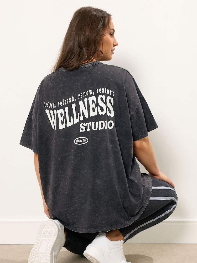 Yours Curve Black Wellness Studio T-Shirt - Image 1 of 5