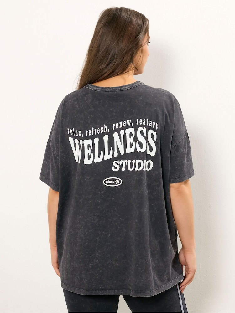 Yours Curve Black Wellness Studio T-Shirt - Image 2 of 5