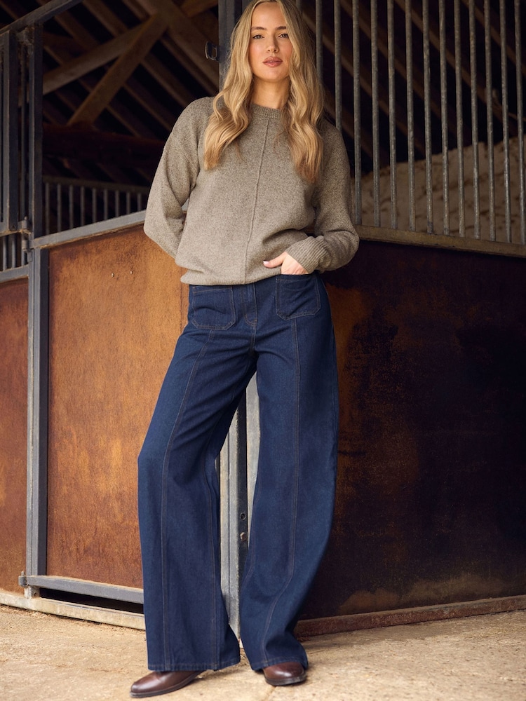 Long Tall Sally Blue Seam Front Pocket Wide Leg Jeans - Image 1 of 2 Long Tall Sally Blue Seam Front Pocket Wide Leg Jeans - Image 1 of 2