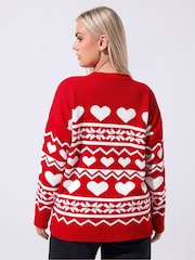 Yours Curve Red Limited Heart Fairisle Pattern Jumper - Image 3 of 5