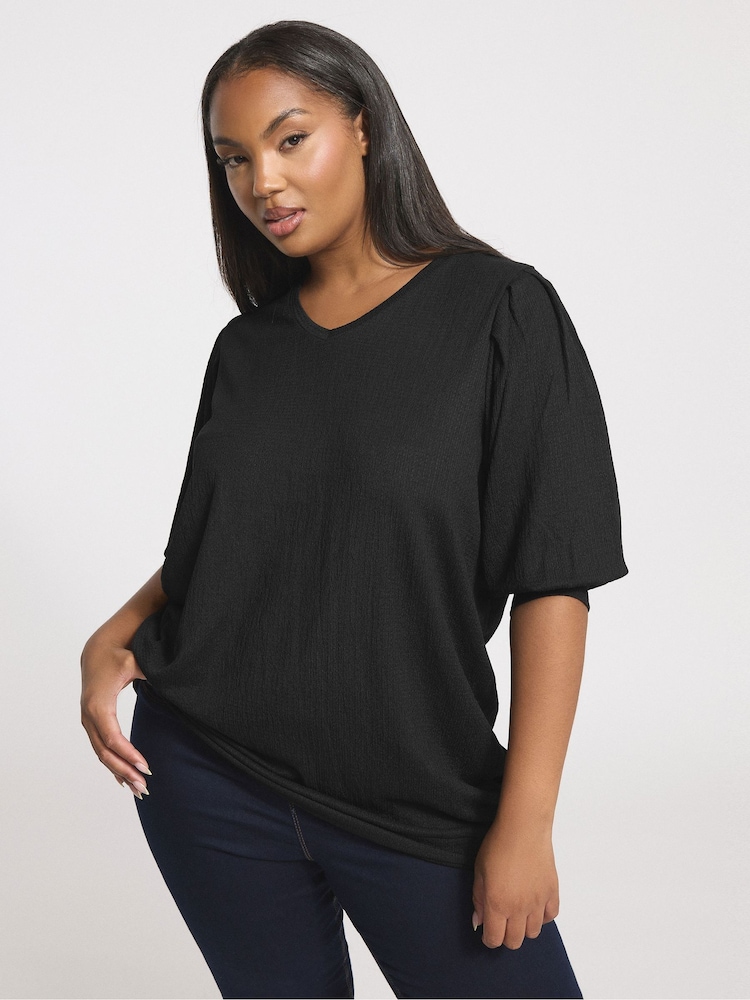 Yours Curve Black Textured V-Neck Blouse - Image 1 of 6 Yours Curve Black Textured V-Neck Blouse - Image 1 of 6