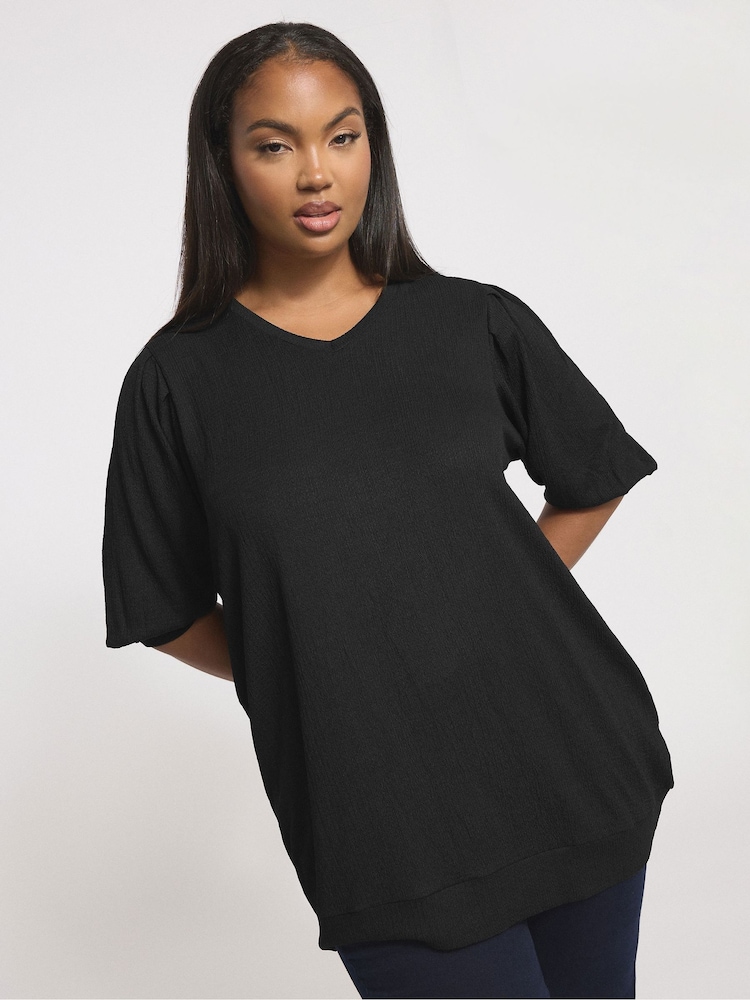 Yours Curve Black Textured V-Neck Blouse - Image 2 of 6 Yours Curve Black Textured V-Neck Blouse - Image 2 of 6