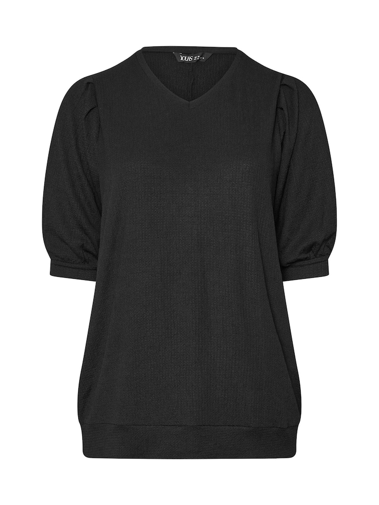 Yours Curve Black Textured V-Neck Blouse - Image 6 of 6 Yours Curve Black Textured V-Neck Blouse - Image 6 of 6