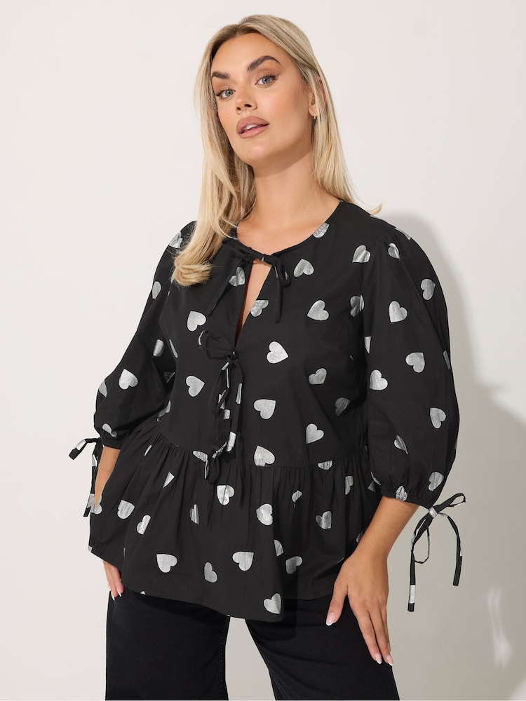 Yours Curve Black Limited Metallic Collar Top - Image 1 of 5 Yours Curve Black Limited Metallic Collar Top - Image 1 of 5