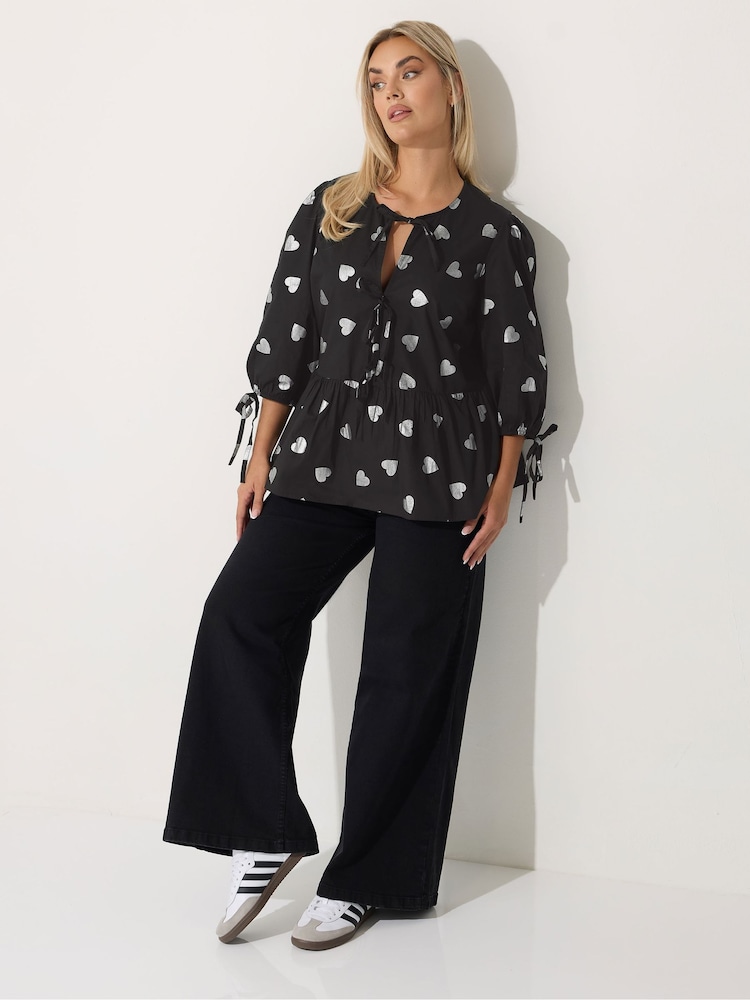 Yours Curve Black Limited Metallic Collar Top - Image 2 of 5 Yours Curve Black Limited Metallic Collar Top - Image 2 of 5