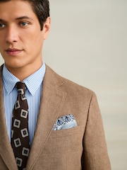 Taupe Brown Regular Fit Textured Linen Blend Blazer - Image 1 of 5