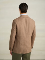 Taupe Brown Regular Fit Textured Linen Blend Blazer - Image 3 of 5