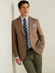 Taupe Brown Regular Fit Textured Linen Blend Blazer - Image 4 of 5