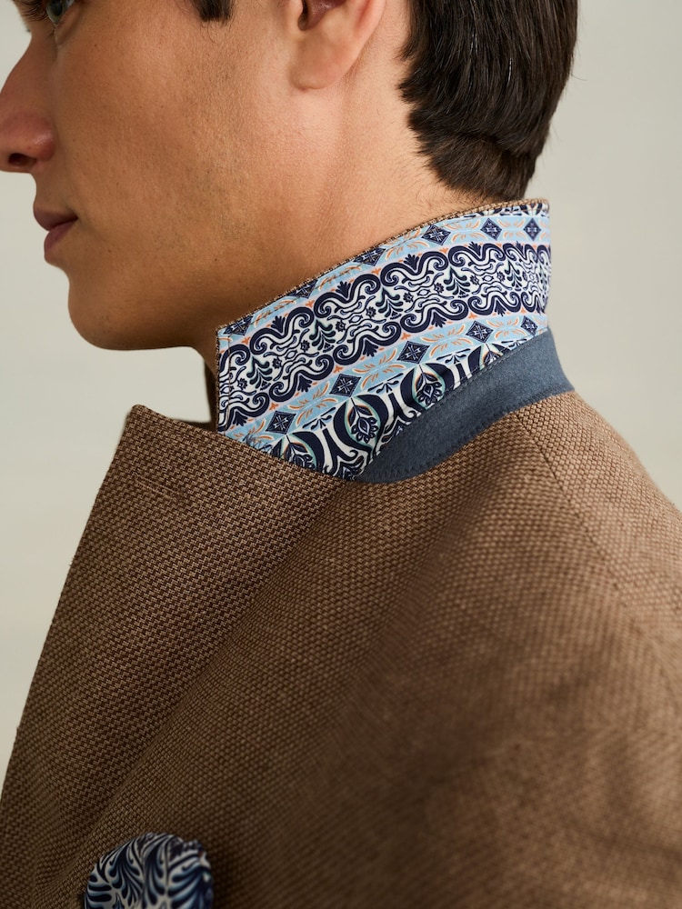 Taupe Brown Regular Fit Textured Linen Blend Blazer - Image 5 of 5